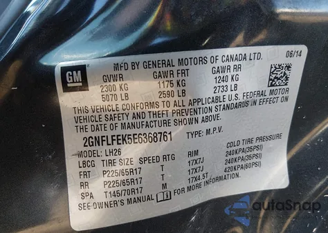 2014 Chevrolet Equinox 1Lt z USA, uszkodzony, nr VIN 2GNFLFEK5E6368761